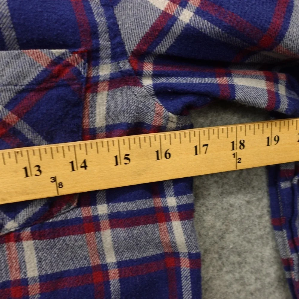 Girls Flannel Shirt Rhinestone Emoji L Blue Plaid Smiley Patch Pearl Snap BUTTER